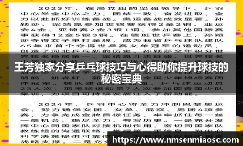 王芳独家分享乒乓球技巧与心得助你提升球技的秘密宝典